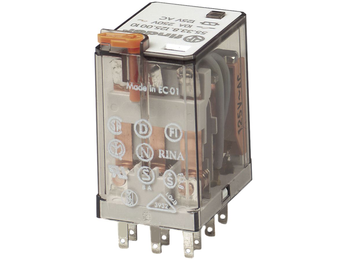 Miniatur-Steckrelais Finder 55 230VAC 2W AgNi+Au Prüftaste/LED/mechan.Anzeige