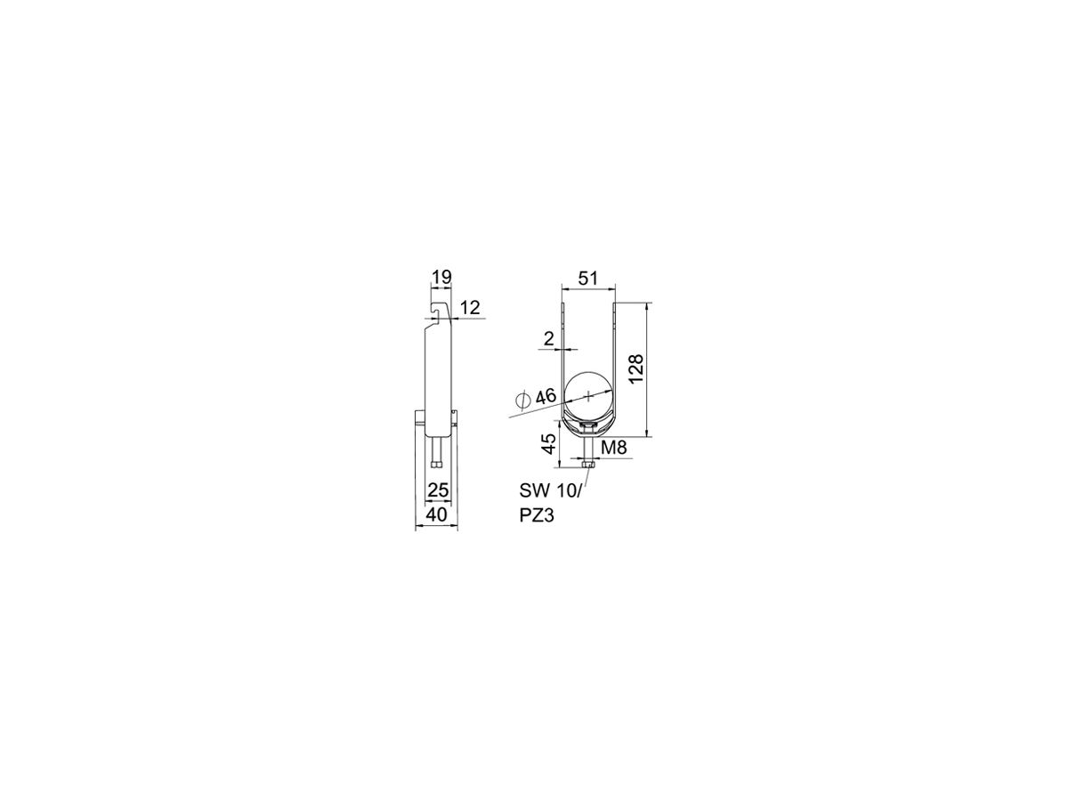 Schnellverleger BET 2056 U-Fuss Kunststoff 40…46mm 2×Kabel Stahl tfZn