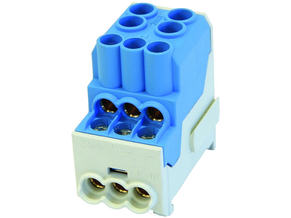 Verteilerblock Typ UVB 2×25/6×10mm² 100A Alu-CU blau