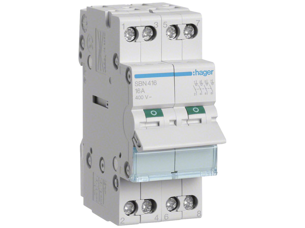 REG-Ausschalter Hager 16A 400V 4 Schliesser 0 Öffner 0 Wechsler 2TE