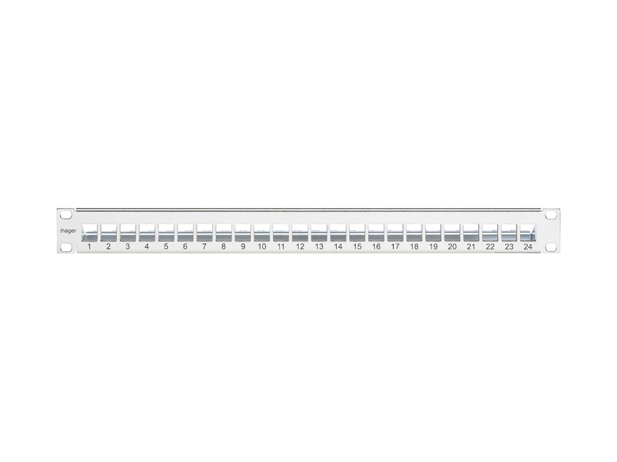 Patchpanel 19" Hager HMS 1HE Stahl vernickelt 24 Keystone-Module