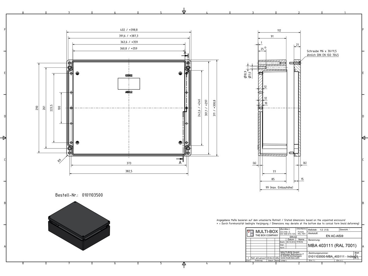 Aluminiumgehäuse SWIB ENSTO AG 310×400×110mm IP66 grau