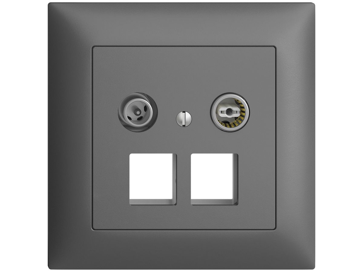UP-Multimediadose 19dB Edue FMI, Durchgangsdose, f.2×RJ45 Keystone, dunkelgrau