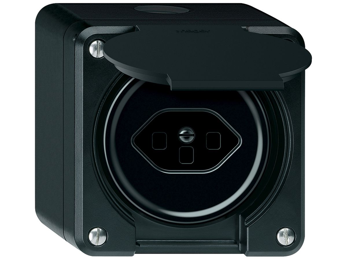 AP-Steckdose robusto 1×T23 16A 250V 86×86mm IP21 schwarz