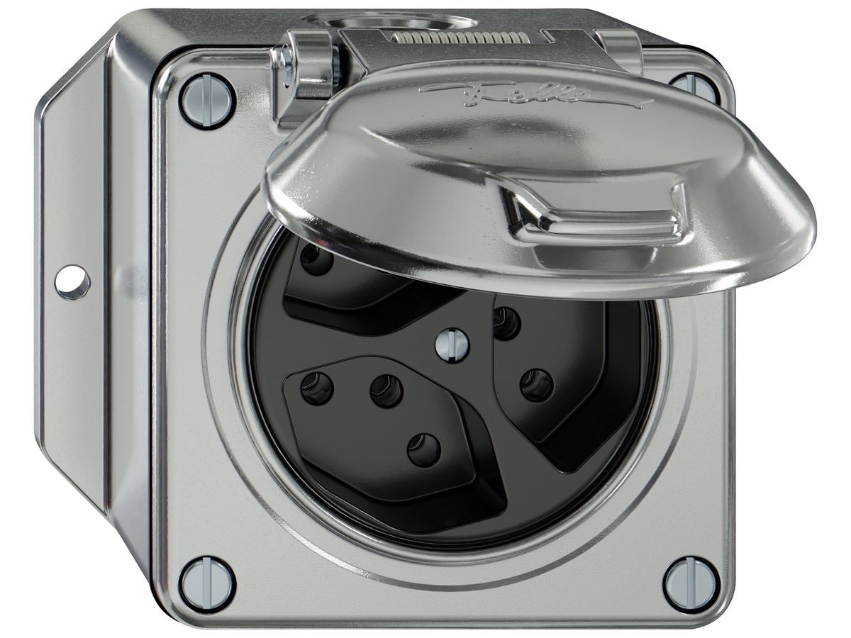AP-Steckdose ELEMENT 3×Typ 13 1×S 10A 250V IP20 mit Klappdeckel aluminium