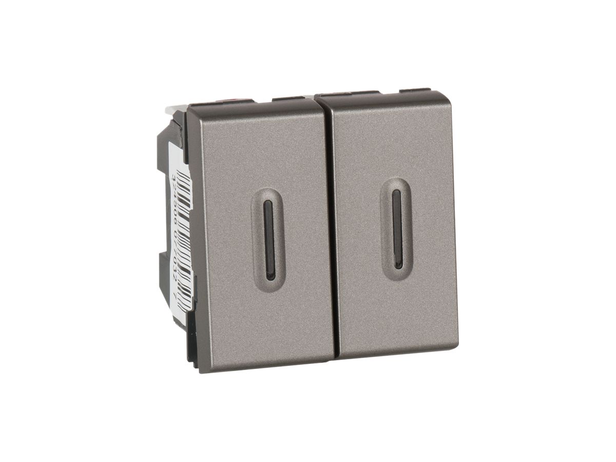 EB-Leuchtwippschalter MOS 1/3 +3/1L 10A magnesium 2 Module