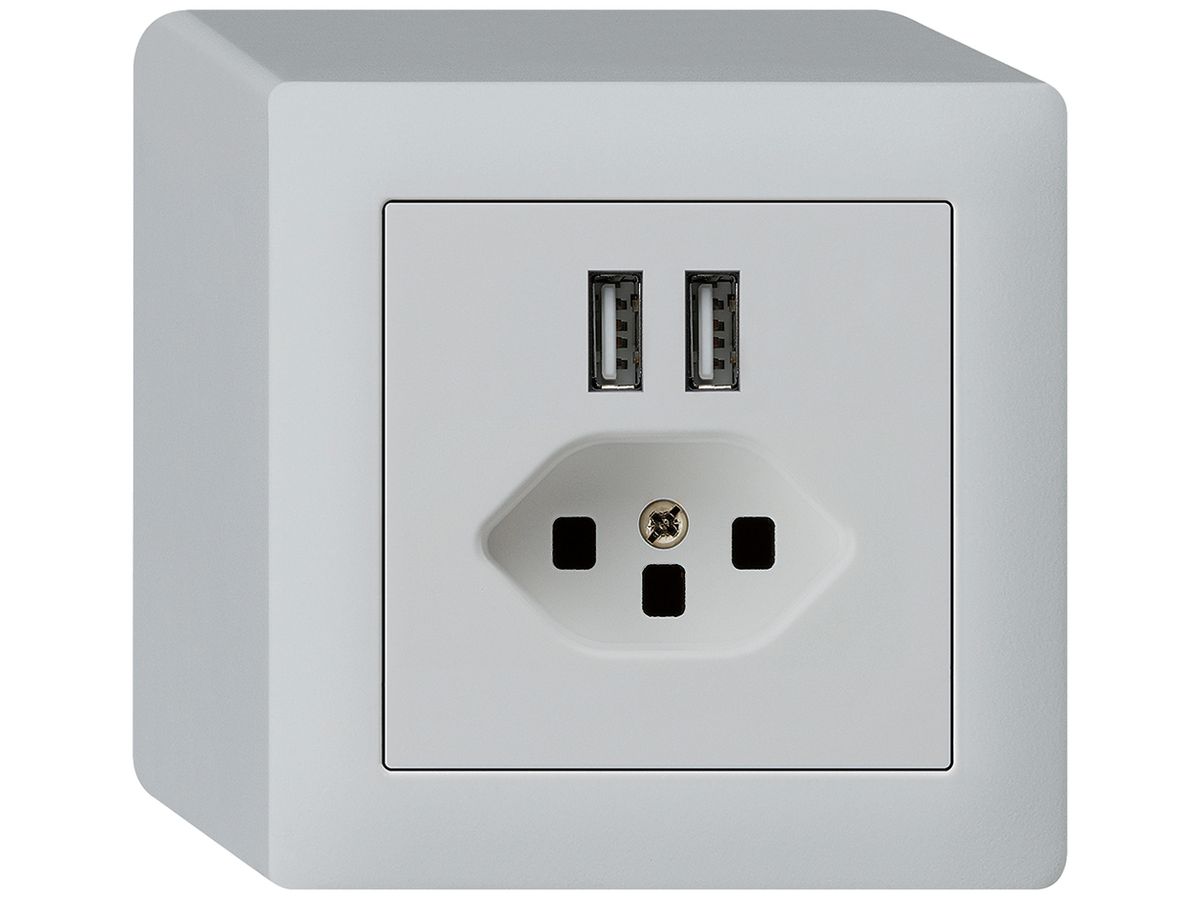 AP-Steckdose 2×USB & T23 kallysto Q 2400mA hellgrau