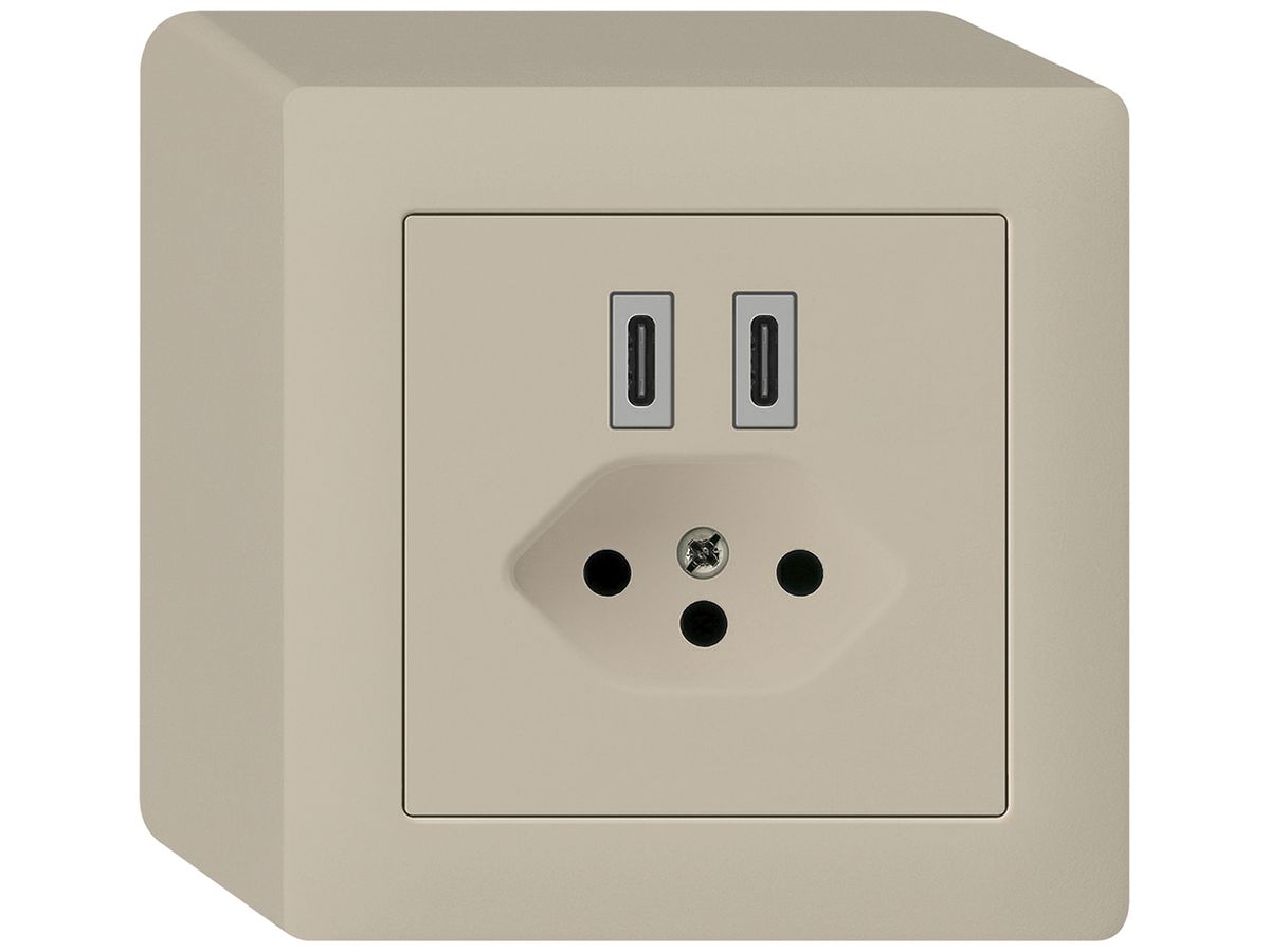 AP-USB-Ladesteckdose Hager kallysto C-C 20W+T13 5V 86×86mm beige