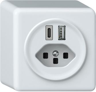 AP-USB-Ladesteckdose origin 1×USB-A 1×USB-C 3000mA 5V mit Typ 23 weiss