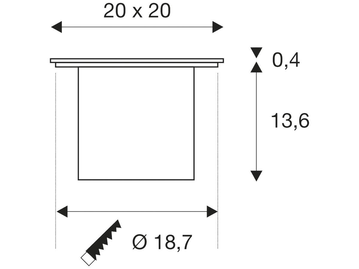 EB-LED-Bodenleuchte SLV ROCCI 200 EL 16W 1530lm 3000K eckig Edelstahl IP65