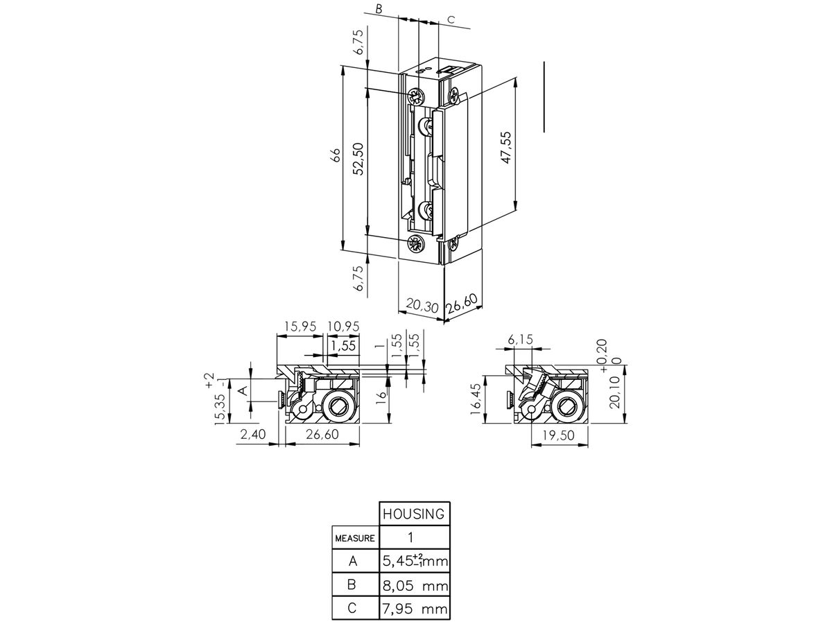 Türöffner BSW B3000-TK, 10…24VUC, stromlos geschlossen, Radiusfalle, Top