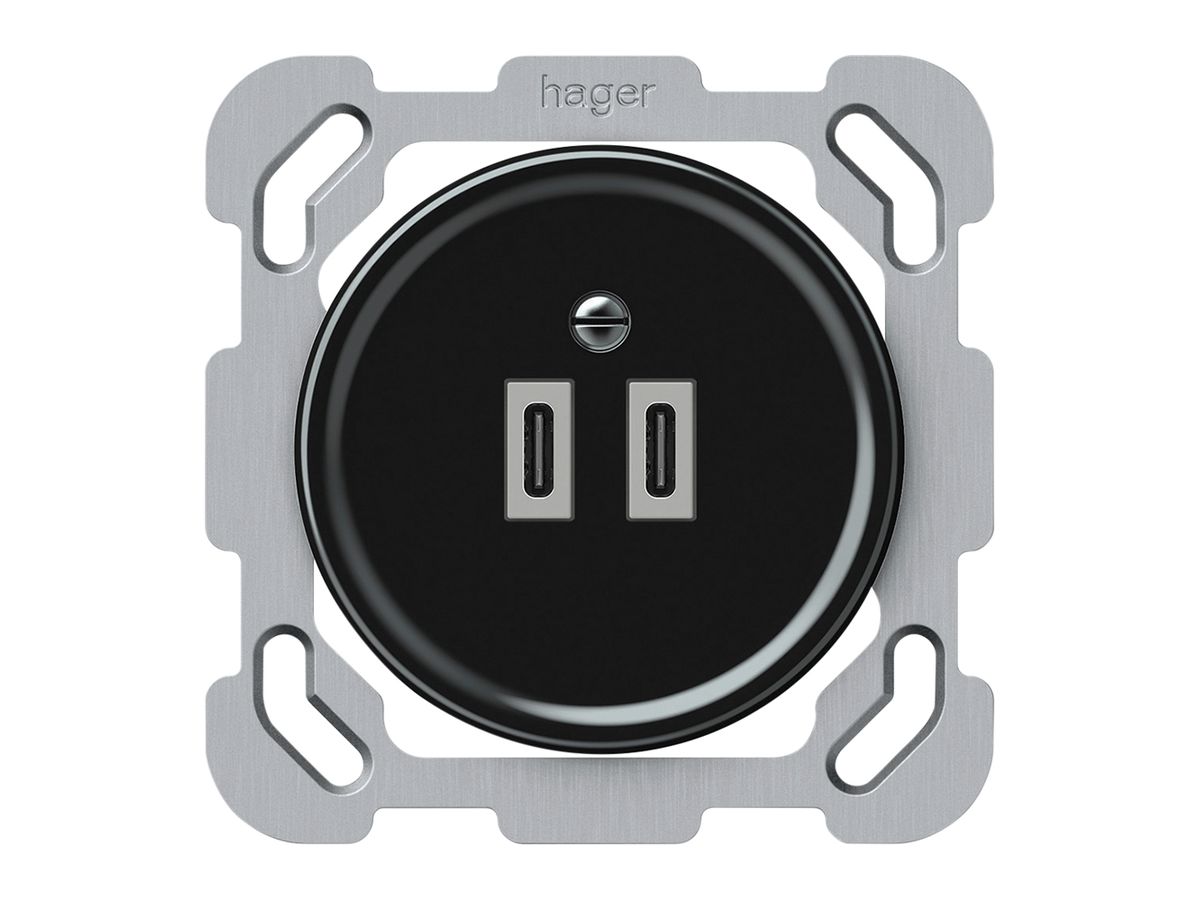 UP-USB-Ladesteckdose origin 2×USB-C 3000mA 5V schwarz