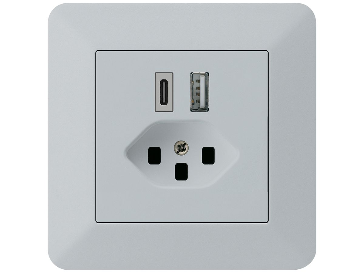 UP-USB-Ladesteckdose kallysto.trend 18W PD 1×Typ A 1×Typ C T23 hellgrau
