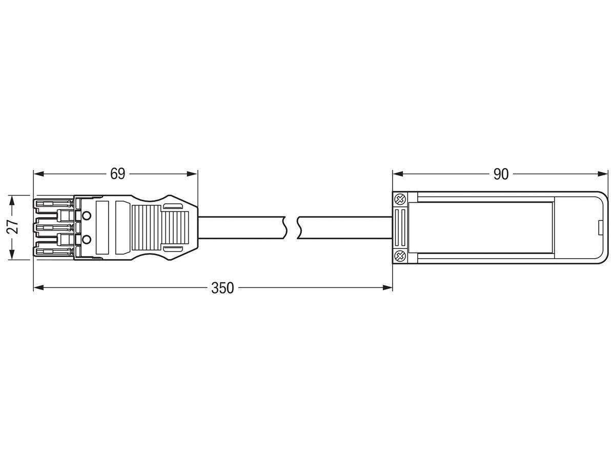 Abgriffmodul WAGO 3L 250V 25A Cod.A schwarz konfektioniert Buchse 35cm 3×2.5mm²