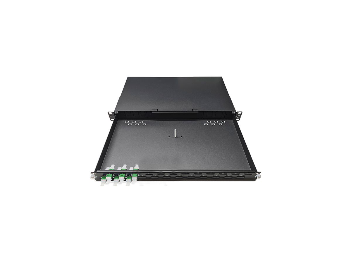Breakoutbox 19" Dätwyler OV-SO 6×LCD/APC grün OS2 versetzt 1HE schwarz