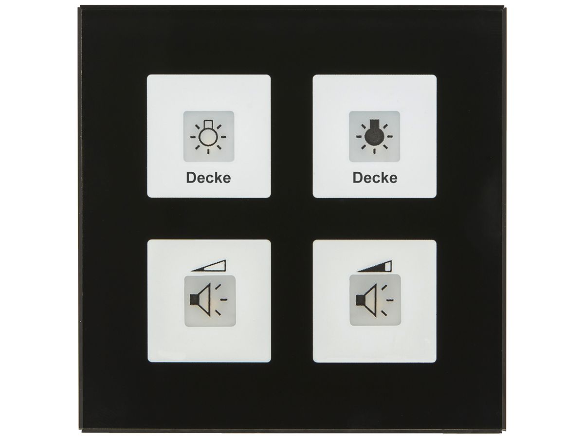 UP-Taster KNX RF+ MDT RF-GTT4S.01 4T/4B LED Temp Aktor 2-Kan Glas schwarz