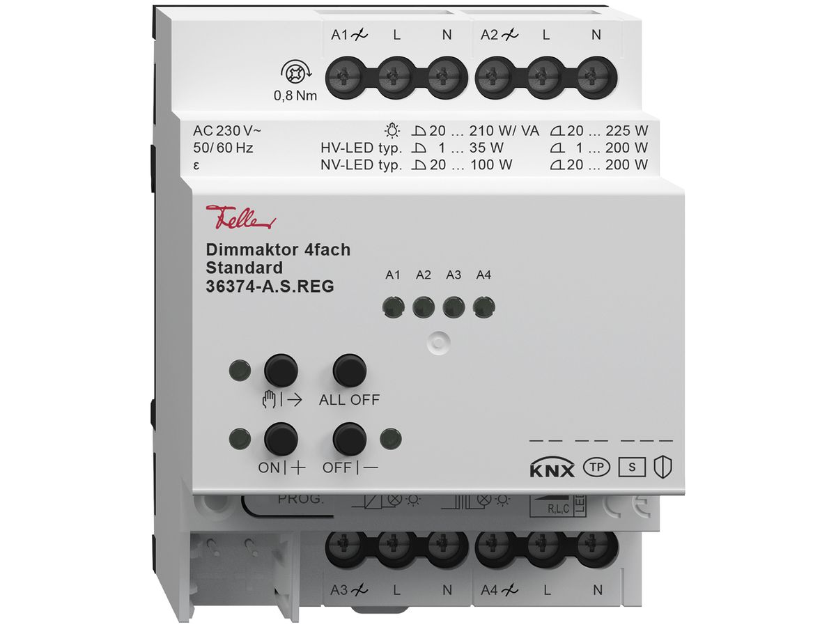 REG-Dimmaktor 4-fach Standard, 6mA, Schaltleistung max.855W, 4TE