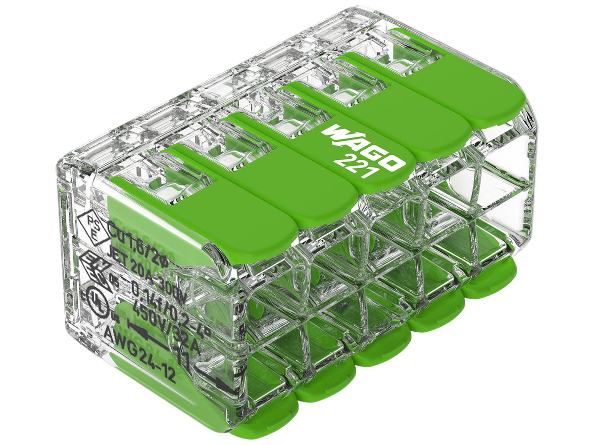 Verbindungsklemme WAGO Green Range 10L 0.2…4mm² mit Hebel grün Transparent