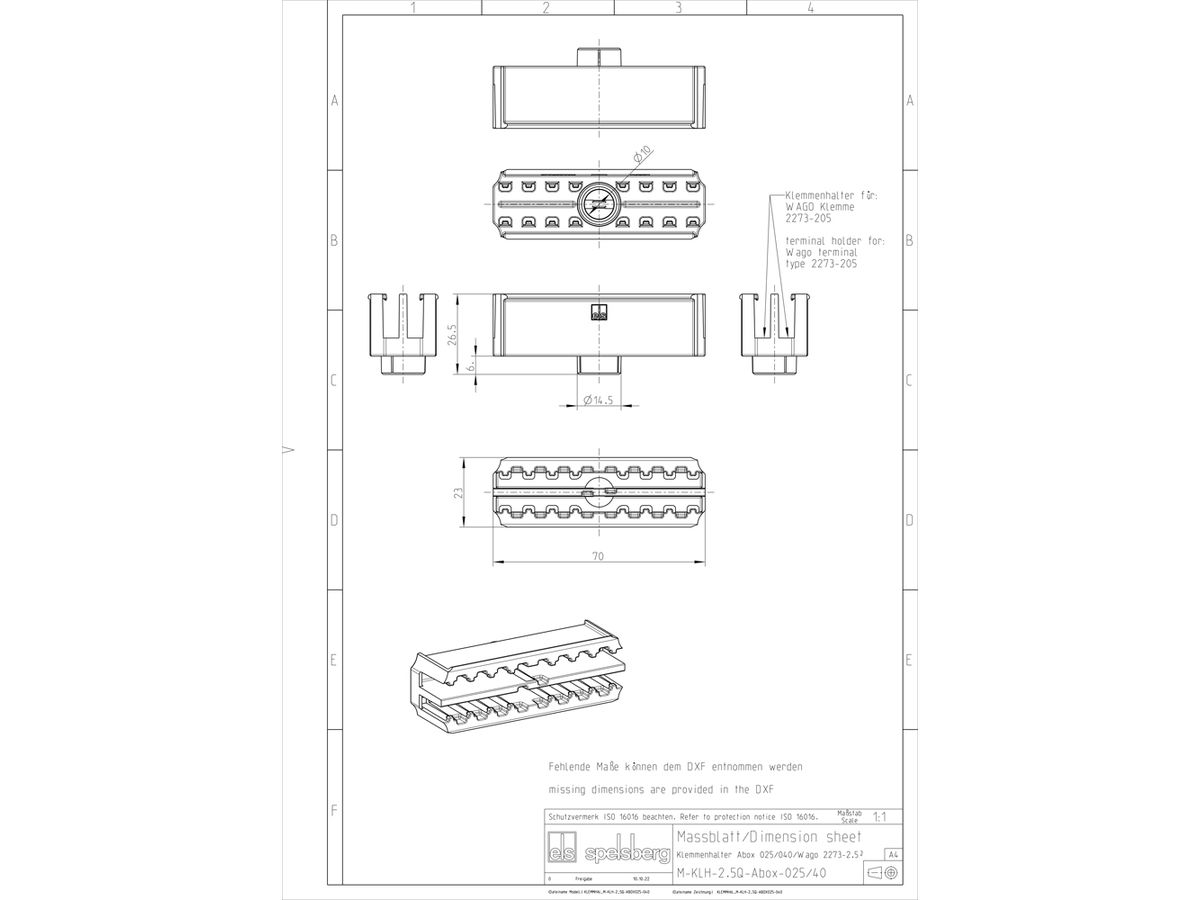 Klemmenhalter Spelsberg Abox 025/040 KH 2273 2,5²