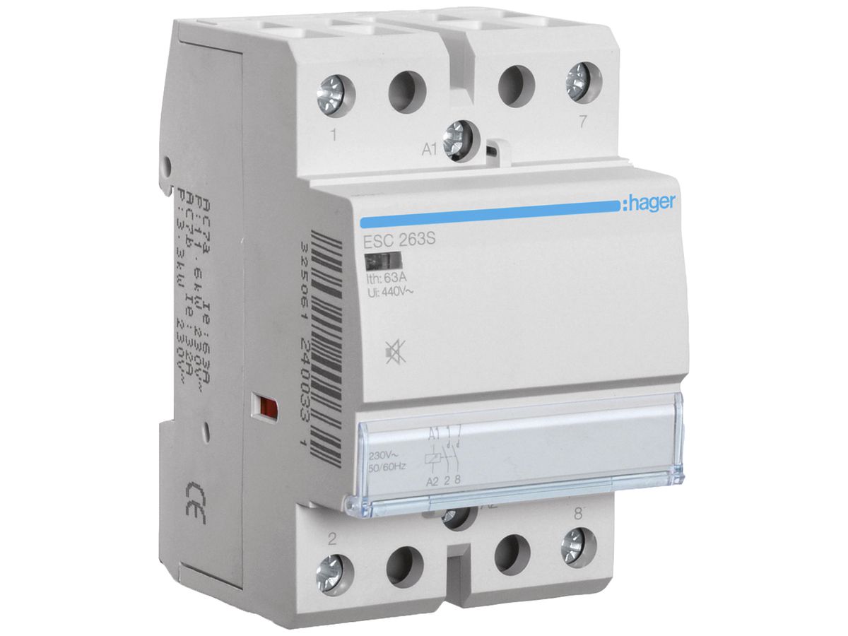 REG-Schütz Hager 230VAC/DC 2 Schliesser 0 Öffner 63A brummfrei 3TE