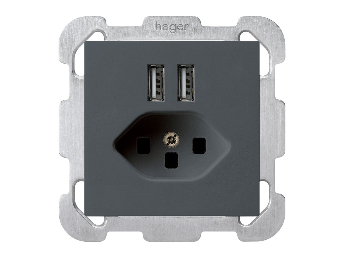 UP-Steckdose 2×USB & T23 kallysto B 2400mA anthrazit