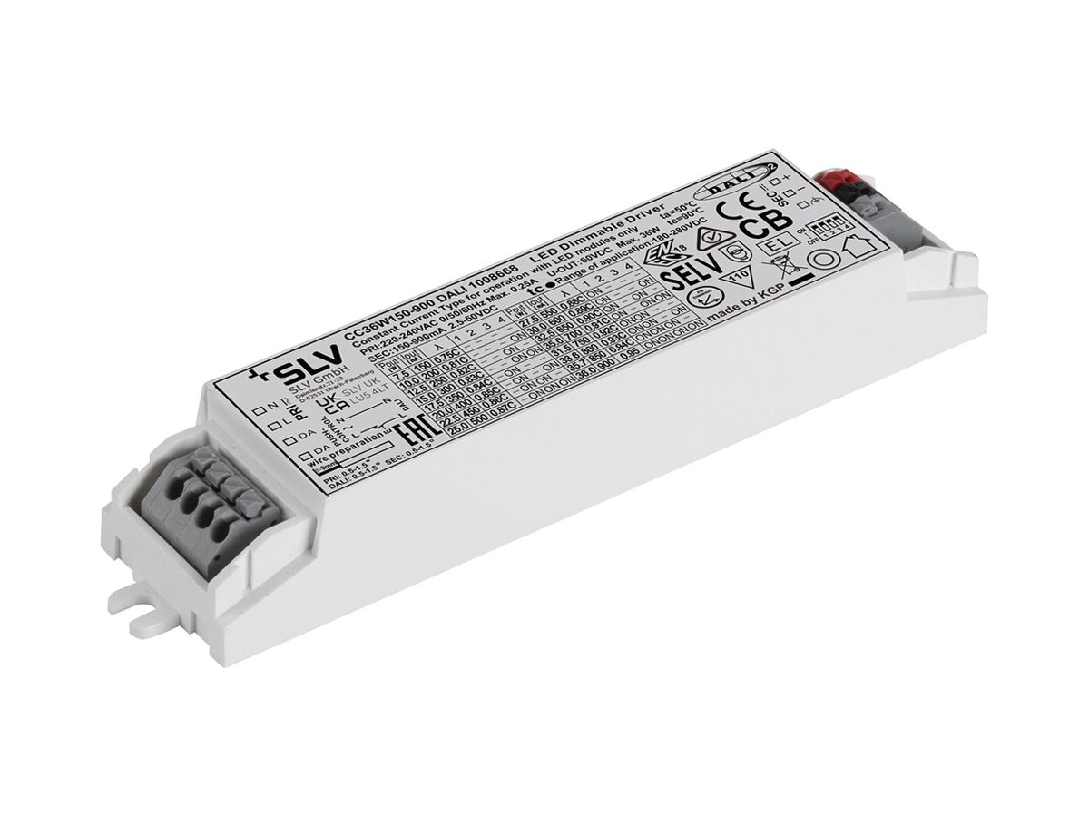 LED-Betriebsgerät SLV 7.5…36W 60V 150…900mA DALI 103.4×30×21mm