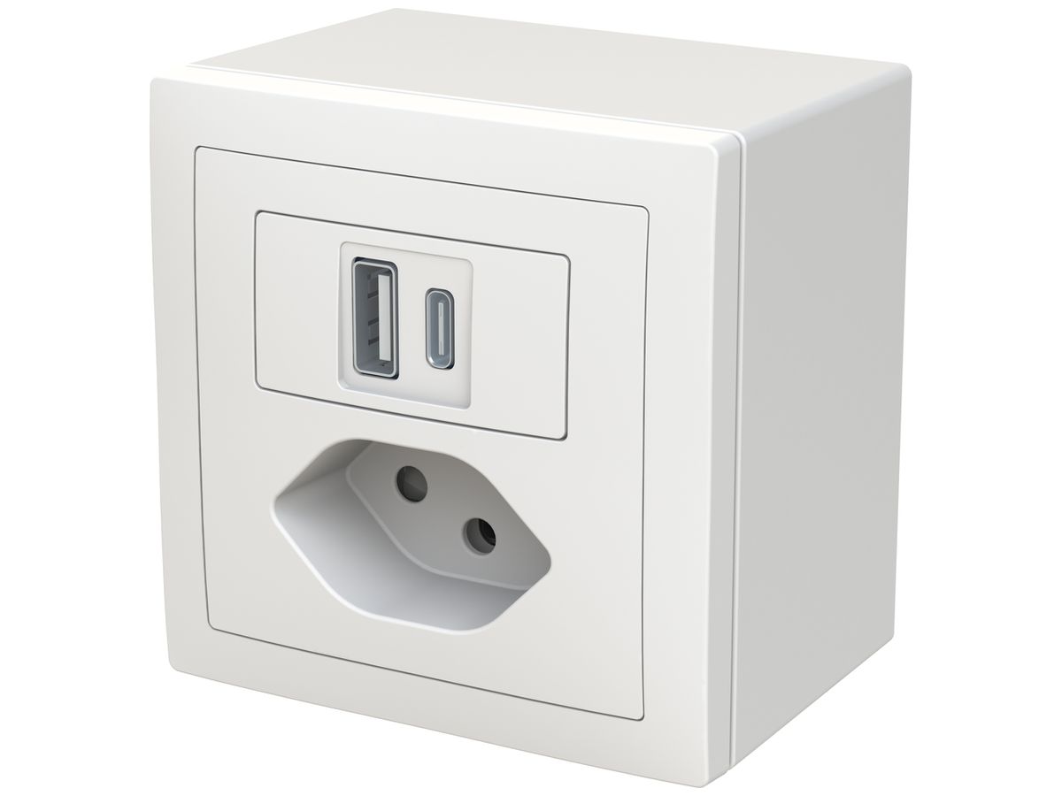 AP-USB-Ladesteckdose ABB Sidus 1×USB-A 1×USB-C + T13 3000mA OUT:5V ws