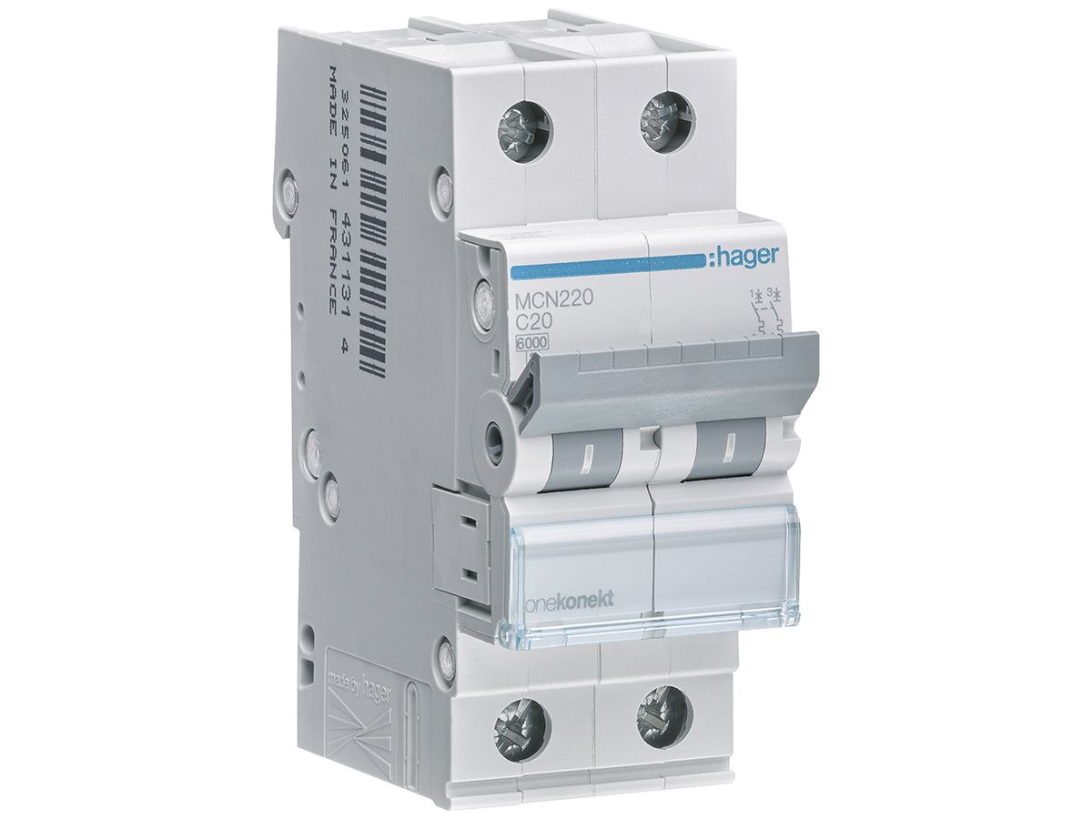 Leitungsschutzschalter Hager MCB 2P 415V Typ C 20A Icn 6kA 2TE