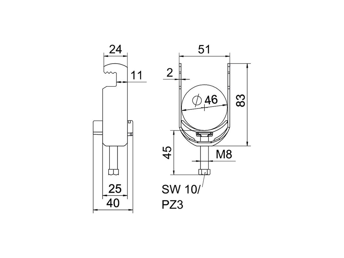 Schnellverleger BET 2056 F-Fuss Kunststoff 40…46mm 1×Kabel Stahl tfZn