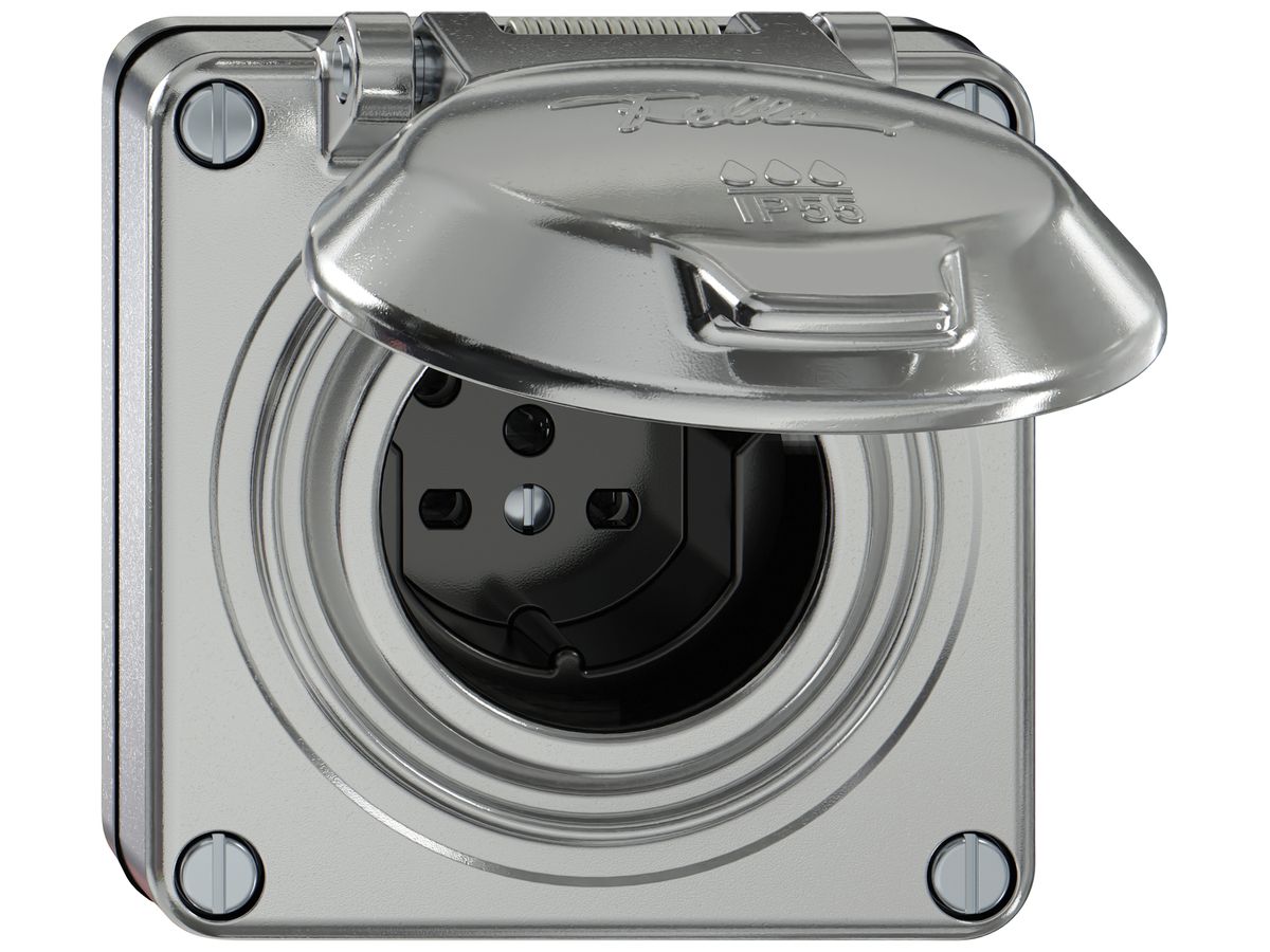 UP-Steckdose ELEMENT SNAPFIX® 1×Typ 15 10A 440V mit Klappdeckel IP55 alu