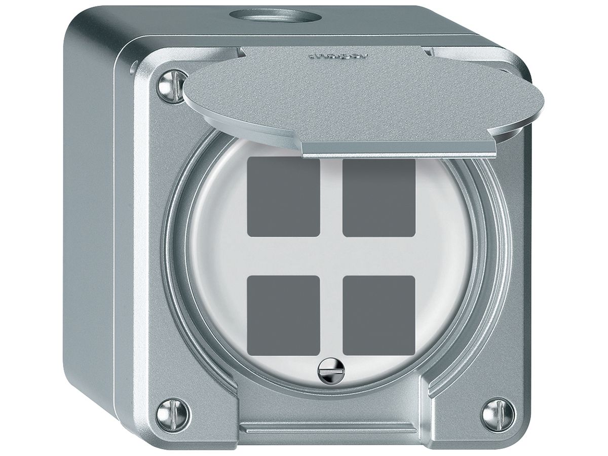 AP-Montageset robusto gerade für 4 Buchsen 86×86mm Aluminium