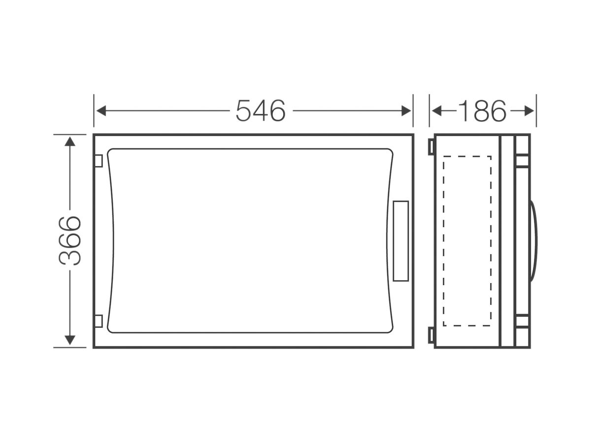 Apparategehäuse Hensel FP 0441 gu.leer m.transp.Türe geschlossen 546×366×186mm