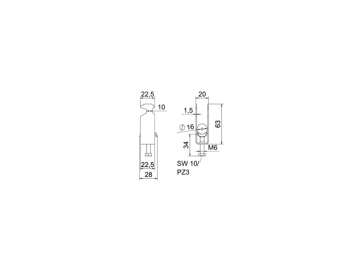 Schnellverleger BET 2056 H-Fuss Metall 12…16mm 2×Kabel Stahl tfZn