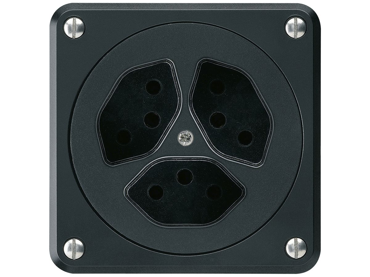 UP-Steckdose robusto 3×Typ 13 schwarz ohne Klappdeckel