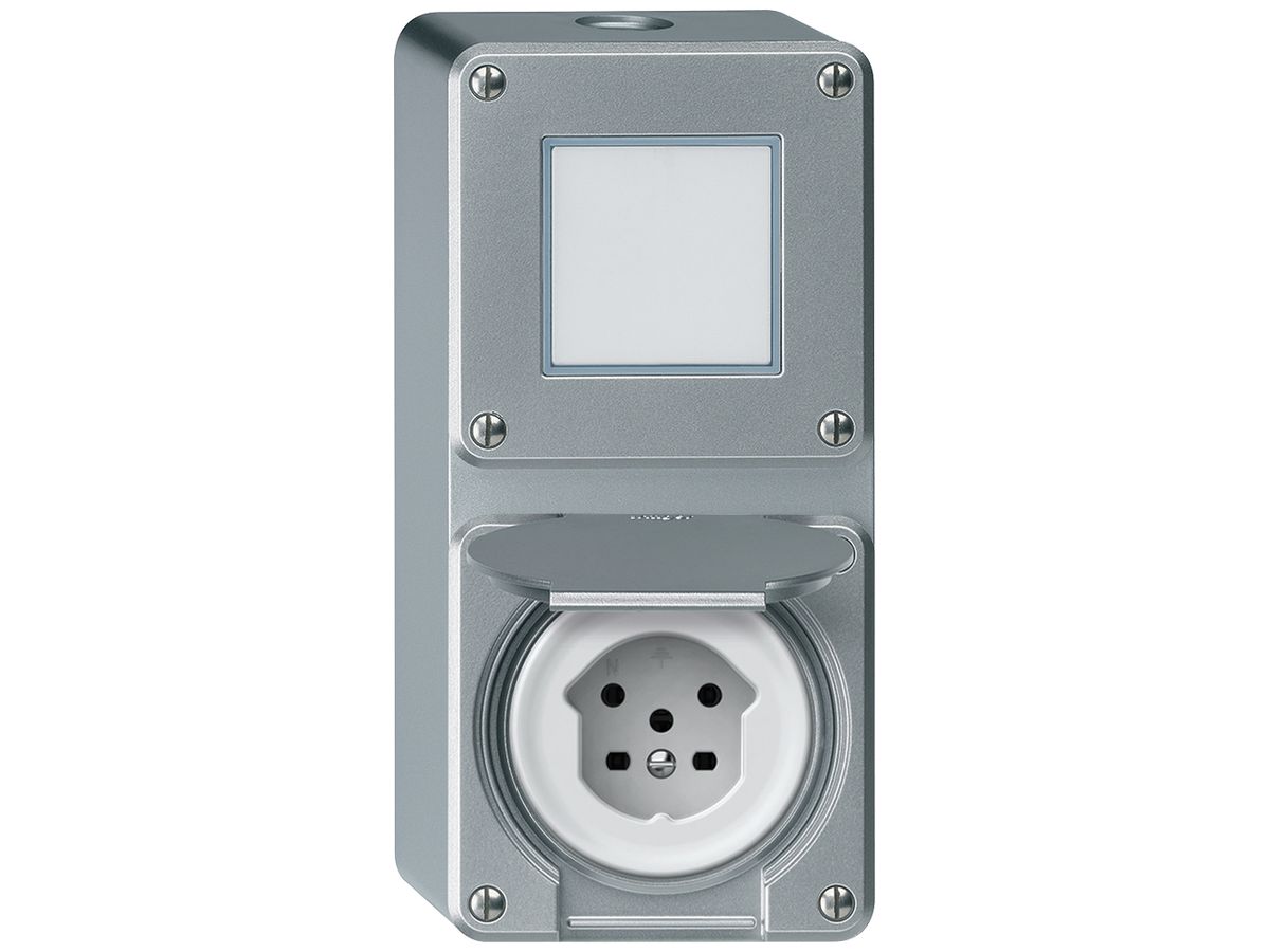 AP-Kombination robusto Wechselschalter Steckdose T15 86×146mm Aluminium