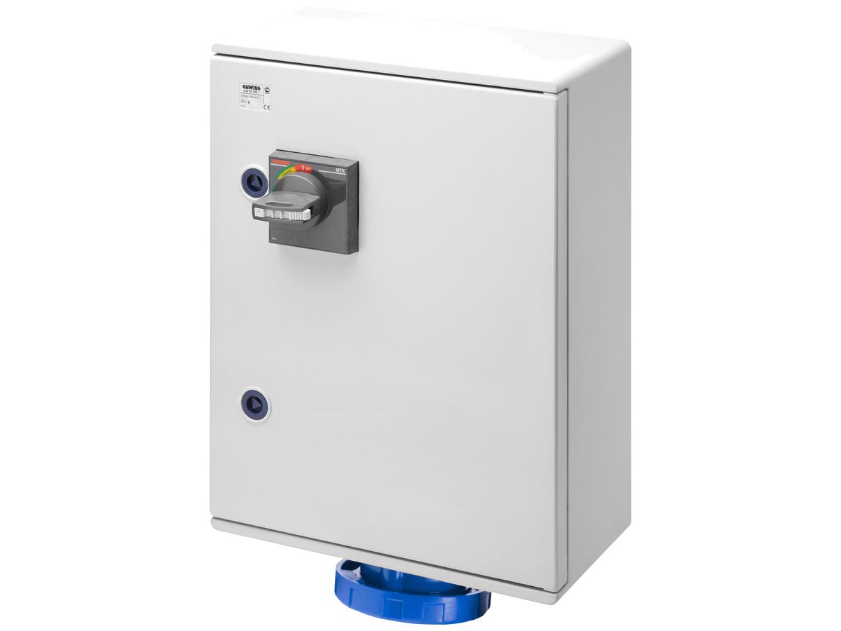 AP-Steckdose CEE Gewiss IB 4P 125A 200…250V bl 9h elek.Verriegelung Automat IP55