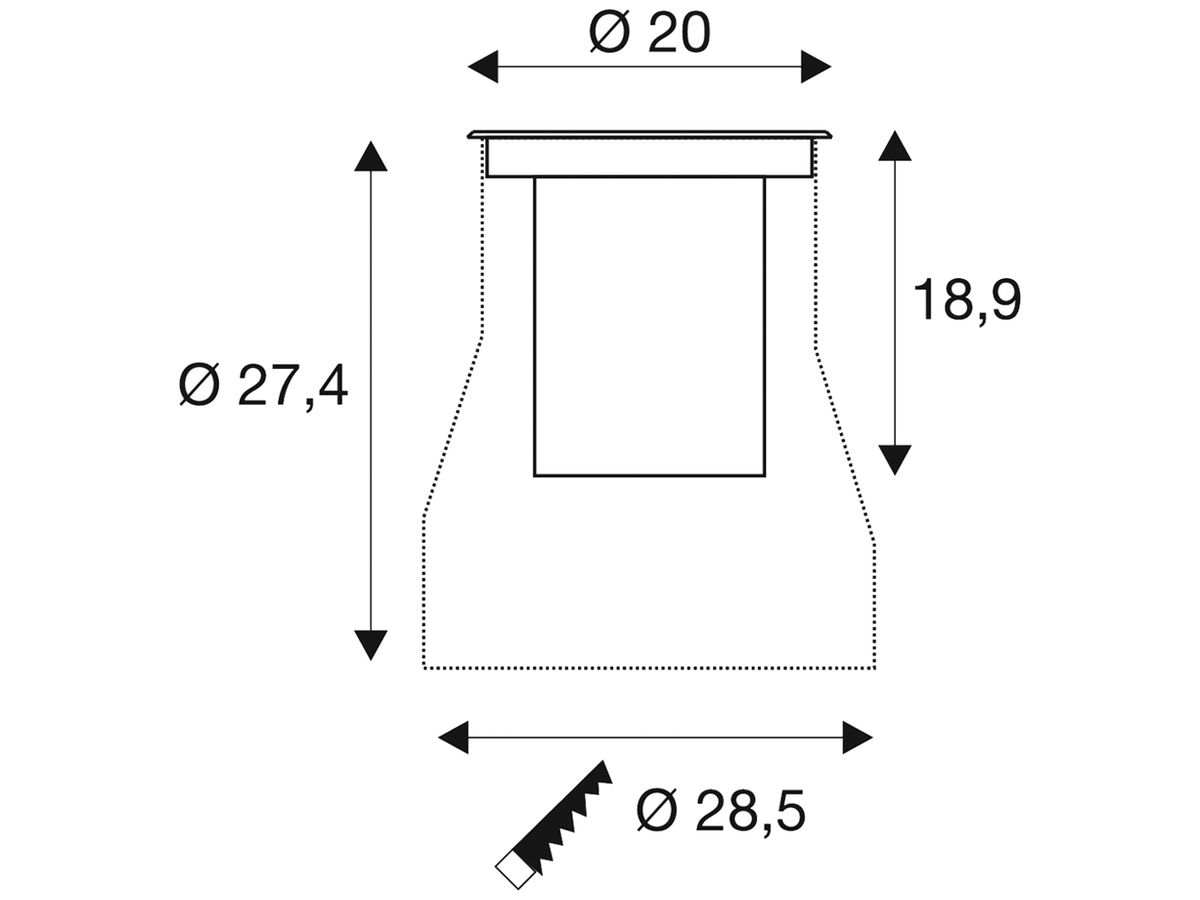 EB-LED-Bodenleuchte SLV DASAR L IP67 19W 1800lm 830 DALI Ø200 Edelstahl