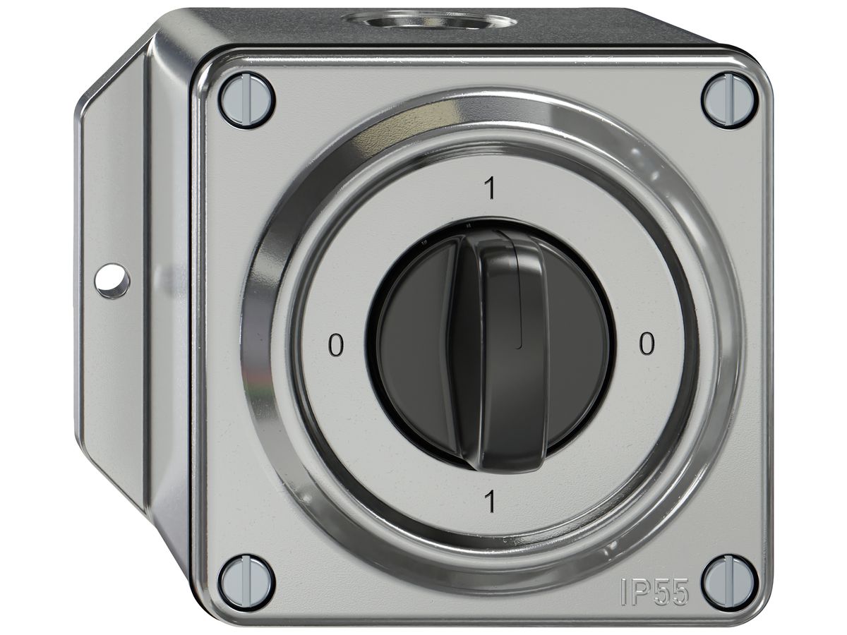 AP-Drehschalter ELEMENT SNAPFIX® 2×1-polig 16A 400V 0-1-0-1 alu