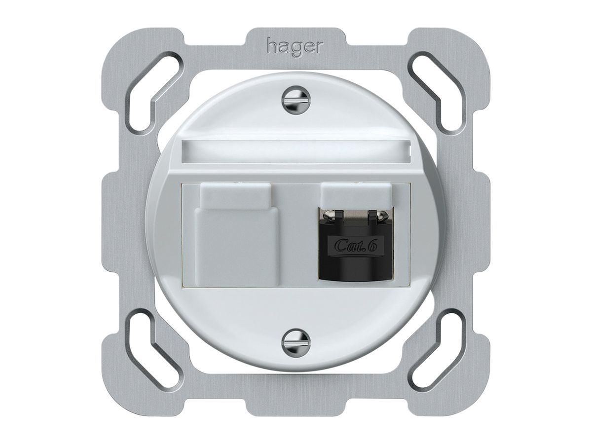 UP-Anschlussdose origin RJ45 8(8) Kat.6 schräg geschirmt 77×77mm weiss