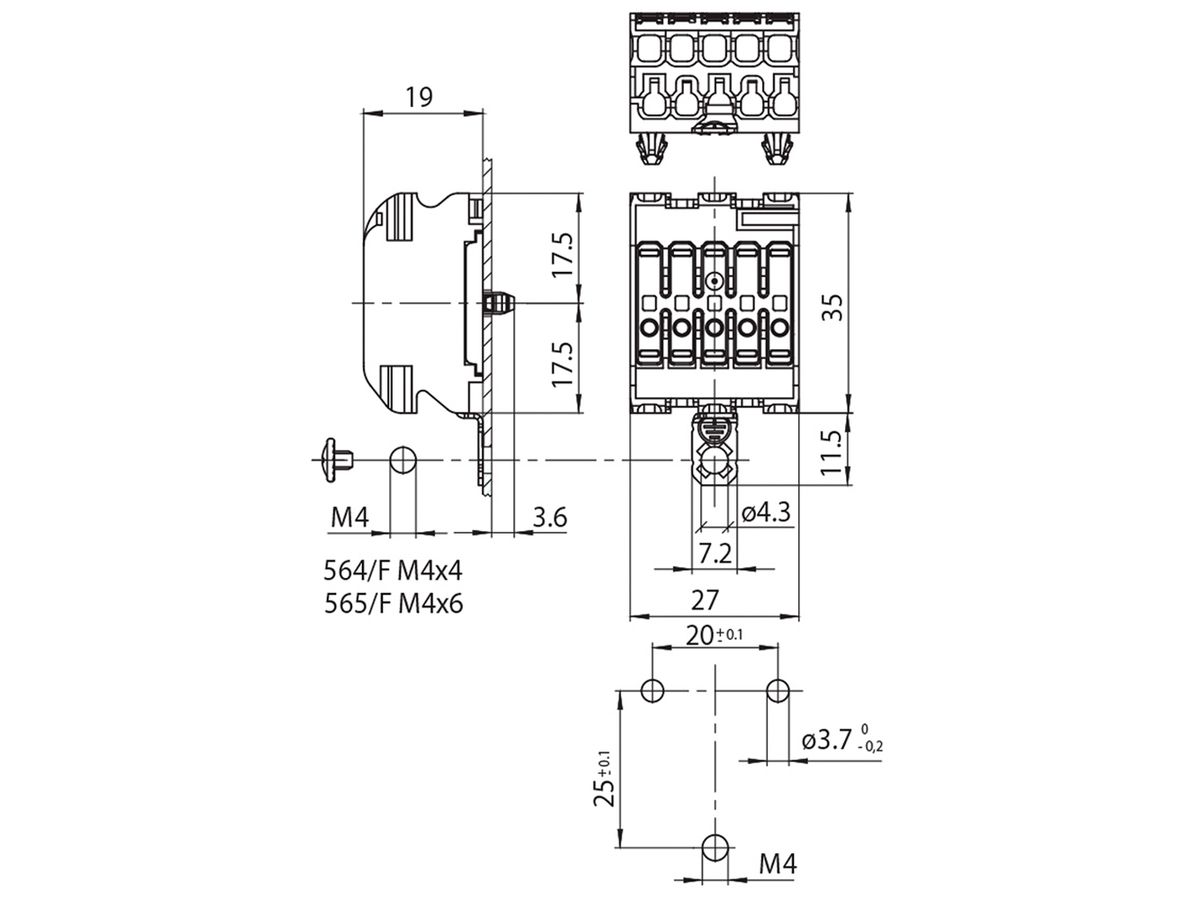Verbindungsklemme 5P 0.5…2.5mm² Erdungsbügel ws