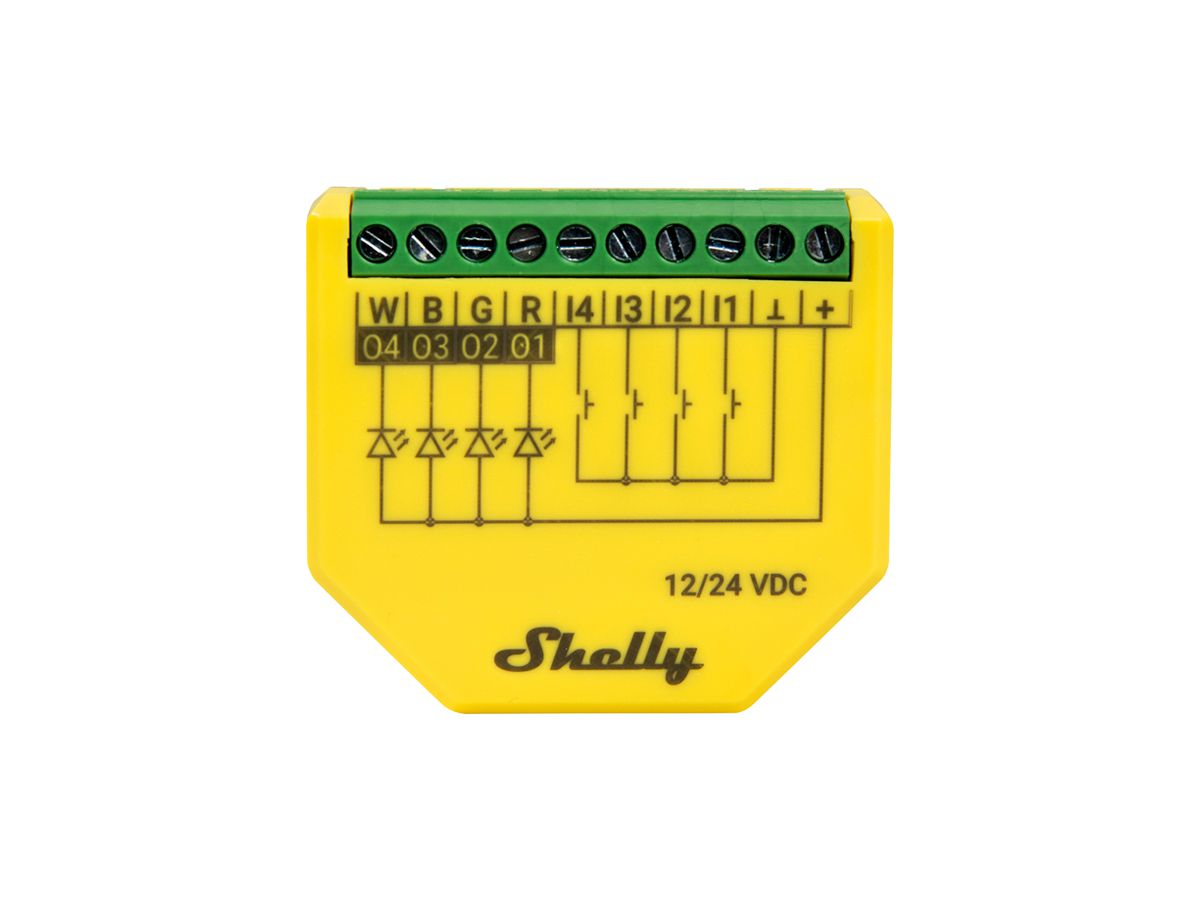 LED-Betriebsgerät Shelly Plus RGBW PM Wi-Fi/Bt 12…24V 0…10000mA DIM 42×37×12mm