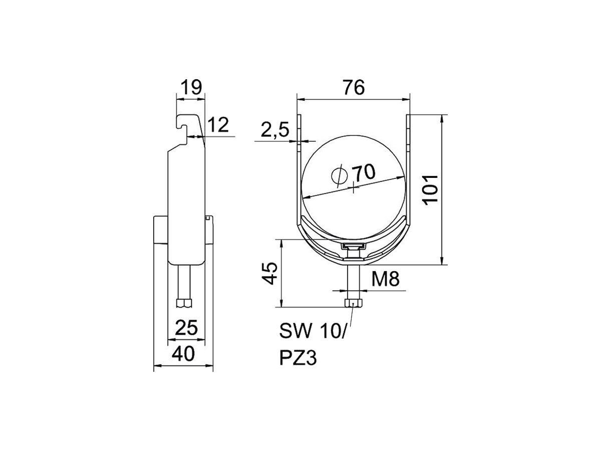 Schnellverleger BET 2056 U-Fuss Kunststoff 64…70mm 1×Kabel Aluminium