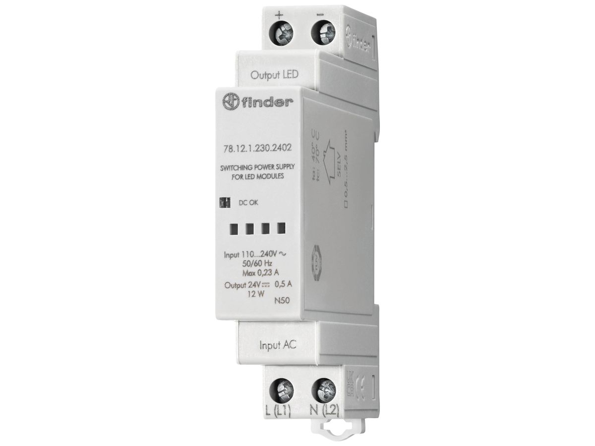 REG-Schaltnetzteil Finder 78.12, IN: 110…240V, OUT: 24VDC/0.5A
