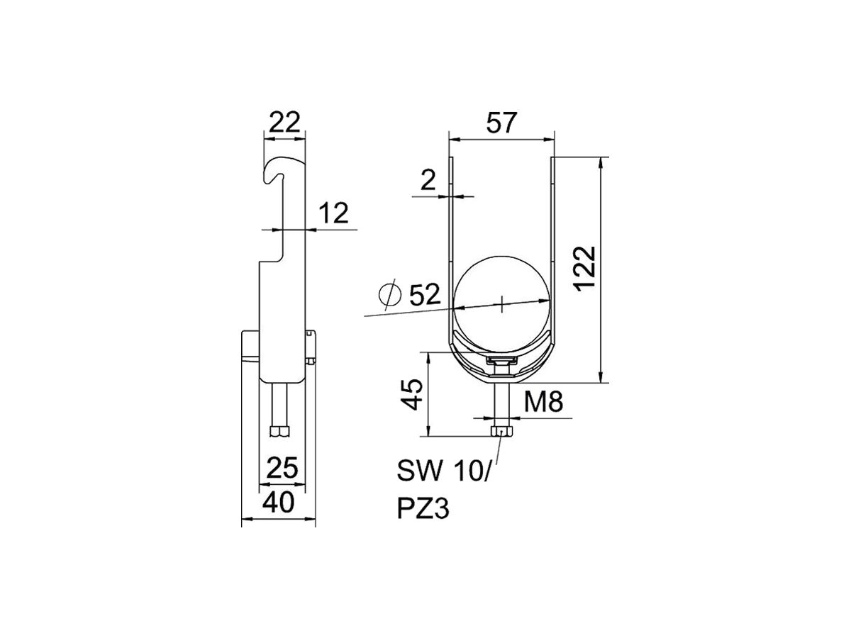 Schnellverleger BET 2056 W-Fuss Kunststoff 46…52mm 1×Kabel Stahl tfZn