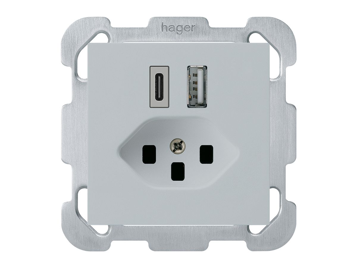 UP-USB-Ladesteckdose kallysto 18W PD 1×Typ A 1×Typ C T23 m.Befestigungspl. hgu