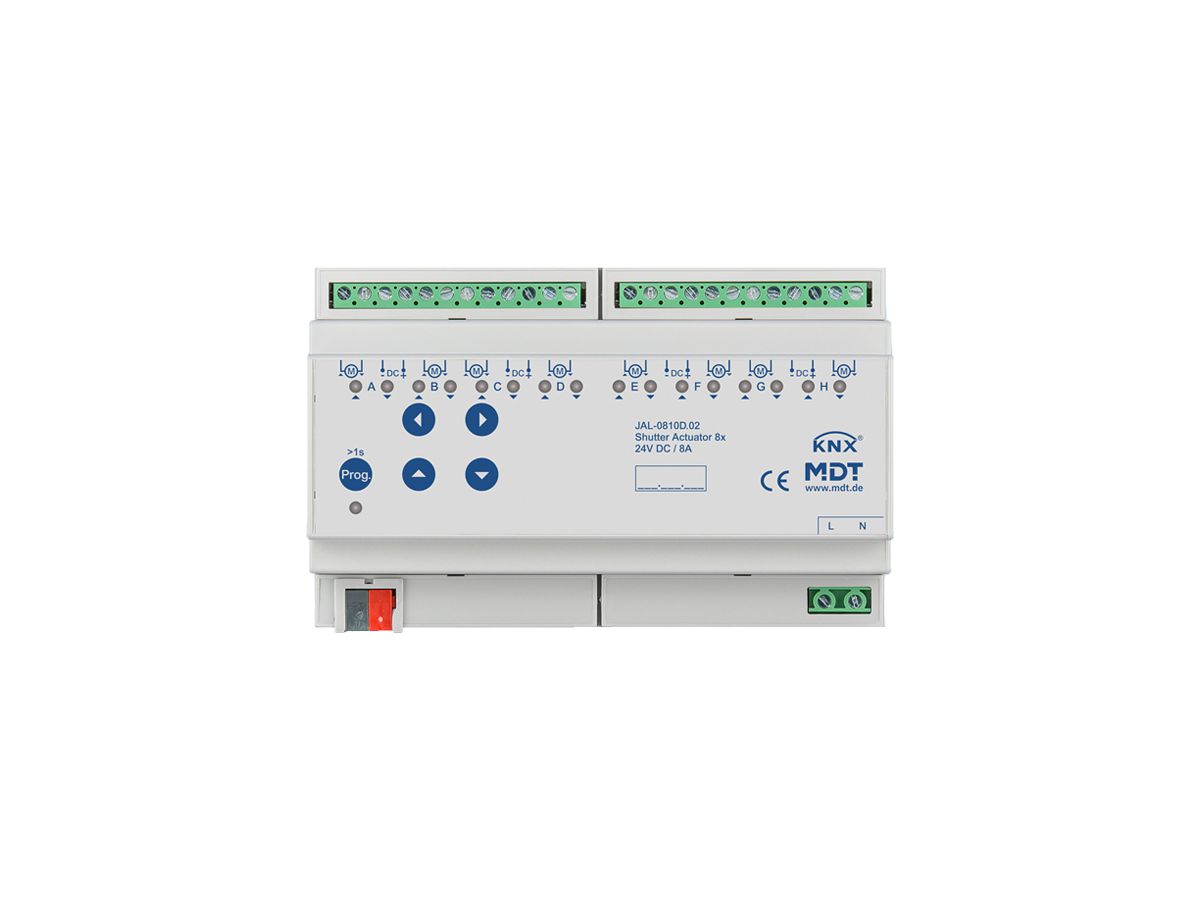 REG-Jalousieaktor KNX MDT JAL-0810D.02 8-Kan 8A 180W 24VDC 8TE