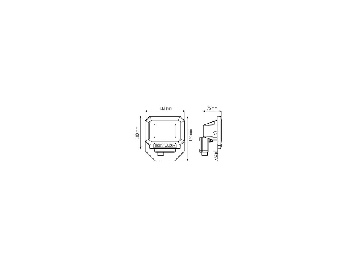 LED-Strahler ESYLUX OFL SUN, 10W 5000K 900lm 133×75×150mm IP65, weiss