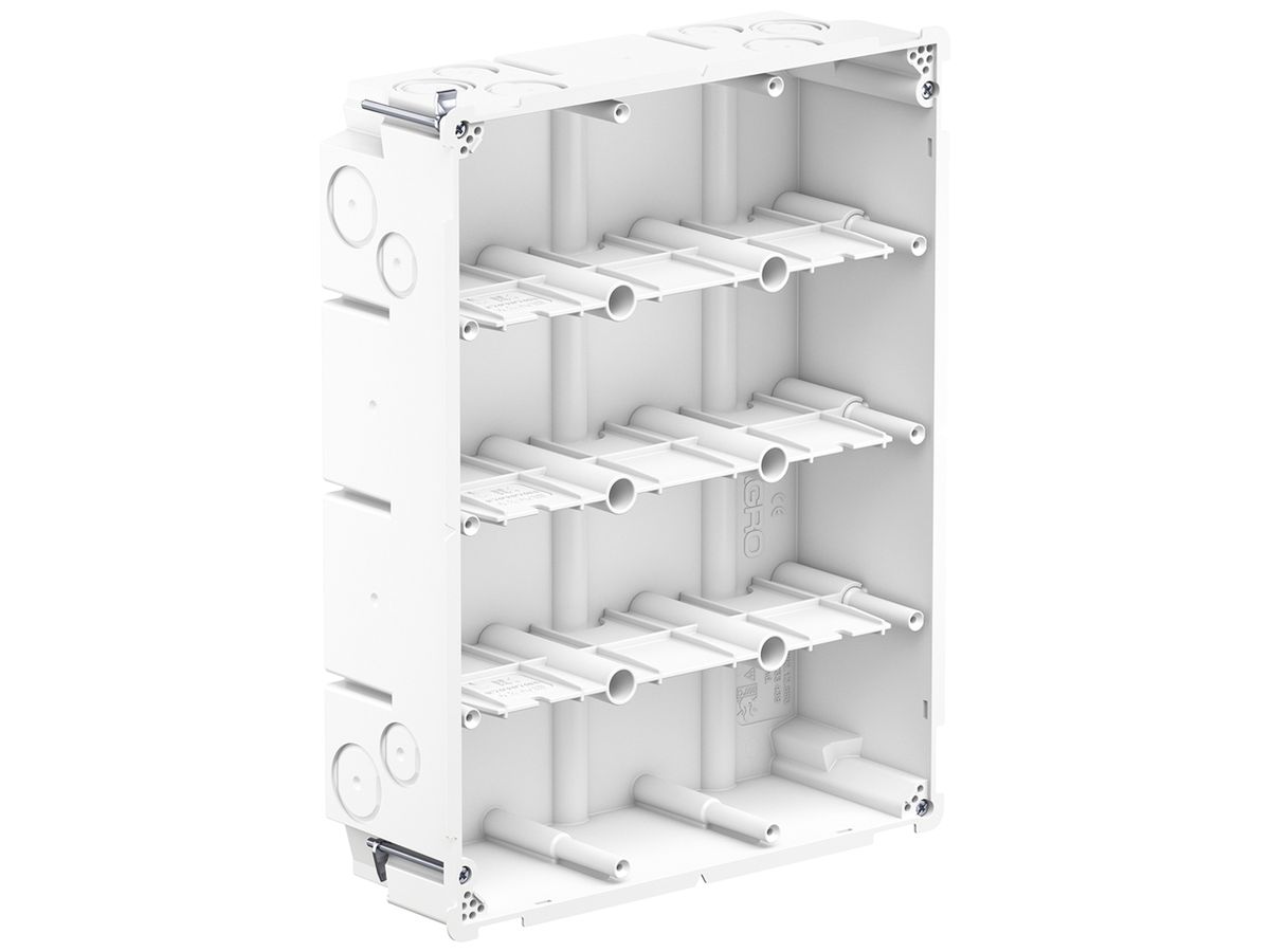 Hohlwanddose AGRO 4×3 850°C mit Laschen, M20/25, weiss