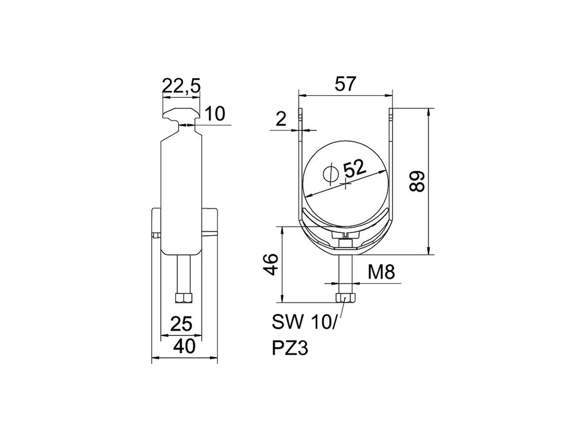 Schnellverleger BET 2056 H-Fuss Kunststoff 46…52mm 1×Kabel Aluminium