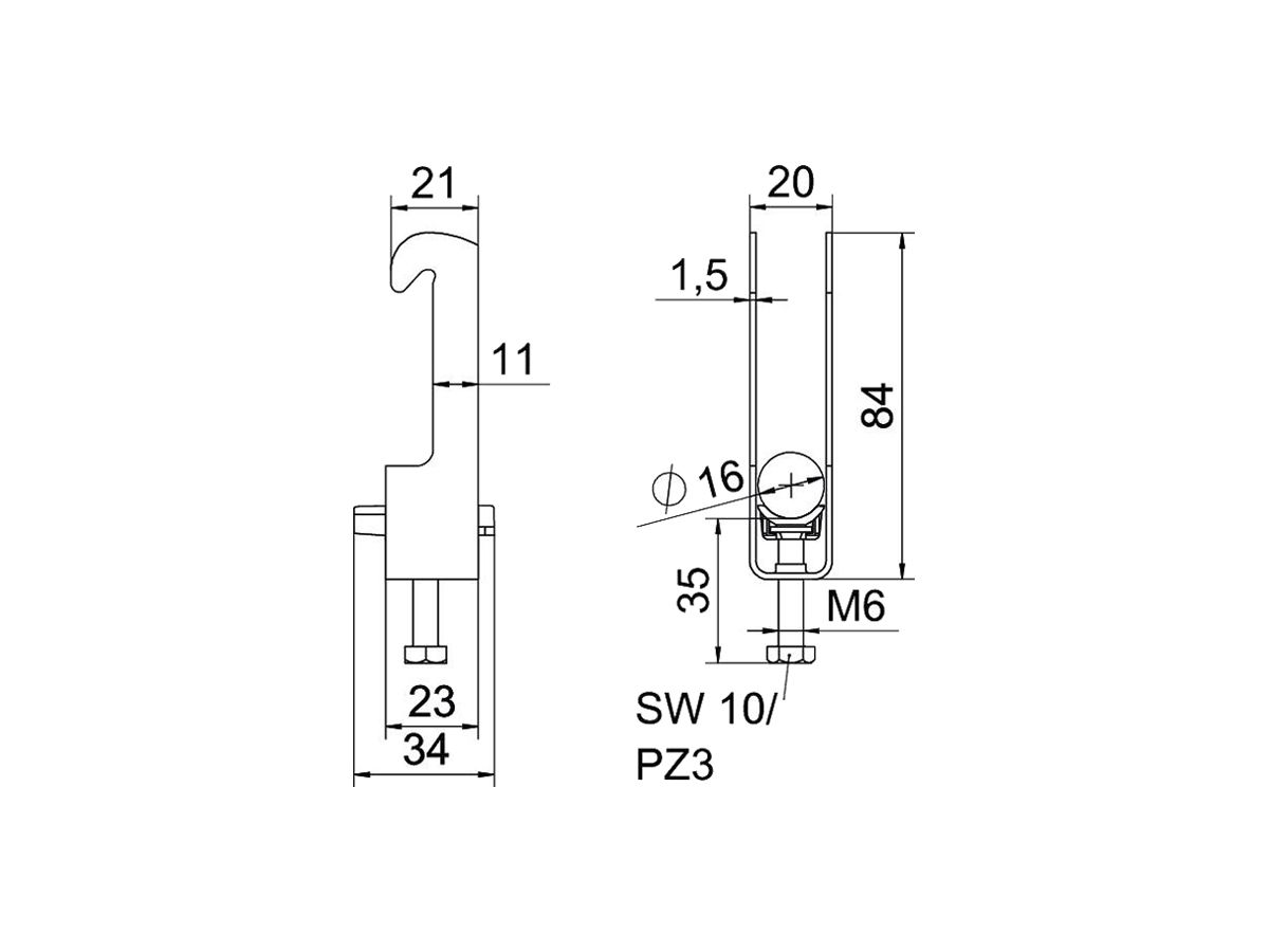 Schnellverleger BET 2056 W-Fuss Kunststoff 12…16mm 1×Kabel Stahl tfZn